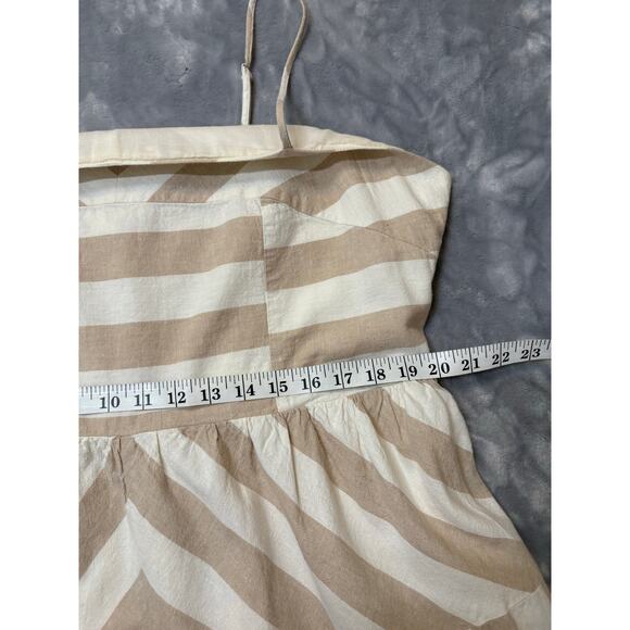 Linen Blend Neutral Beige Stripe Sleeveless Dress XL Midi Smocking Casual H&M - Picture 8 of 10